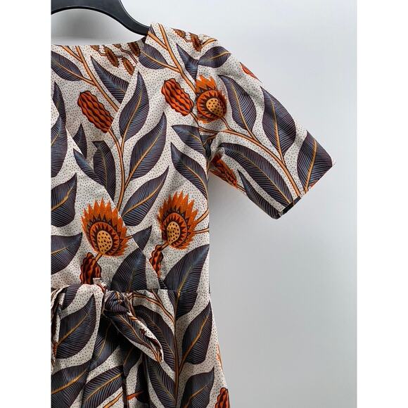 UNBRANDED Women's Brown Floral Print V-Neck Faux-Wrap Short Sleeve Top SZ S - Picture 4 of 11